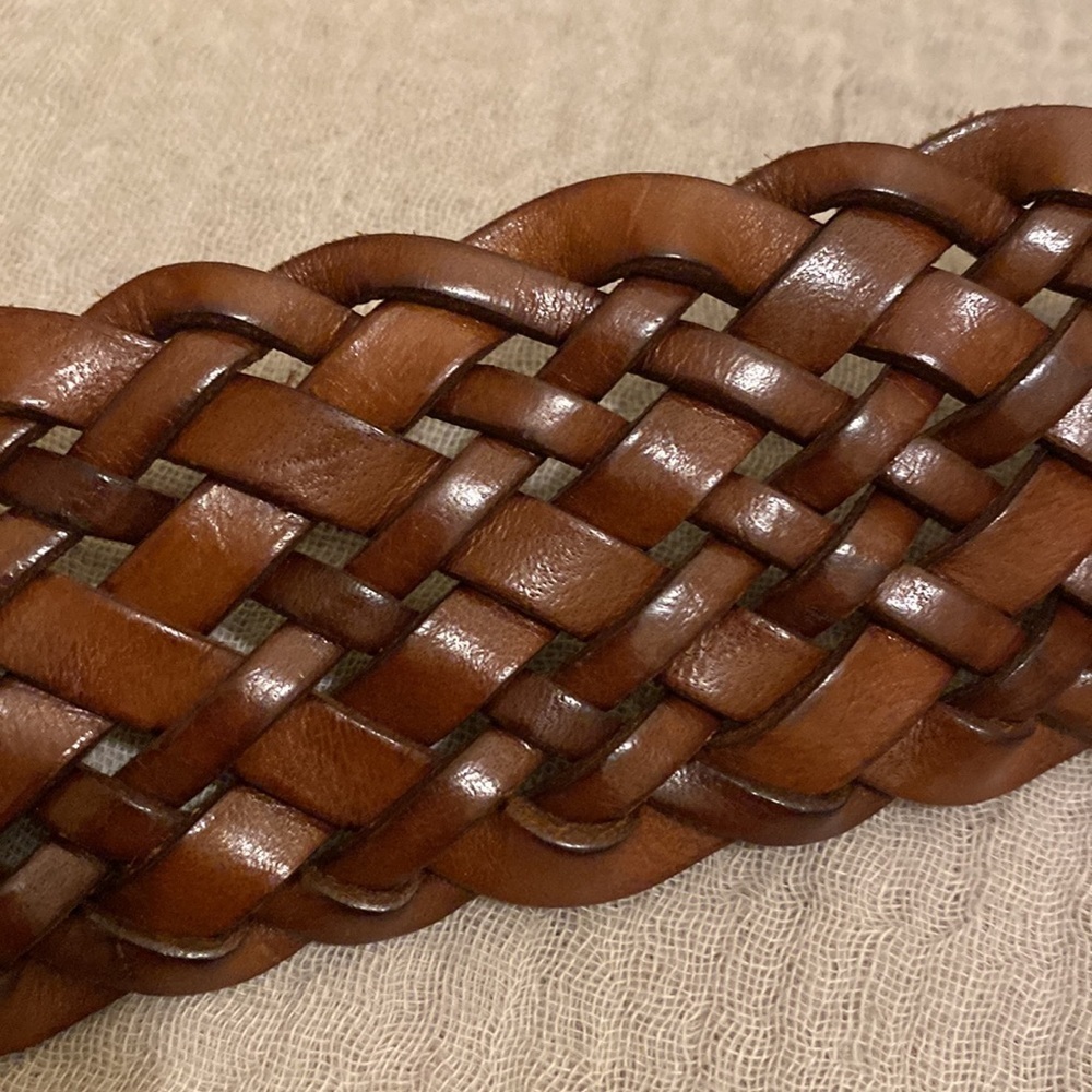ABRO MADE IN ITALY Brown Woven Leather Belt with Silver Buckle. Size 80 - Picture 8 of 11